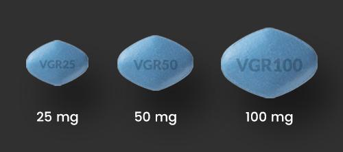 Image showing the different strengths of Sildenafil (Viagra)